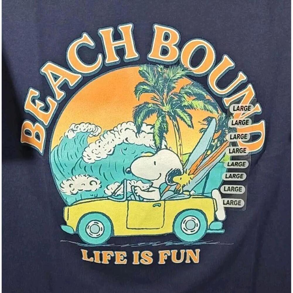 Peanuts Snoopy & Woodstock Beach Bound Women's Size Large T-Shirt Navy NWT - Picture 2 of 6